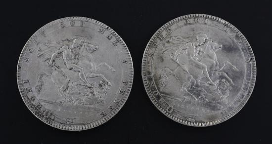 Two George III silver crowns,
